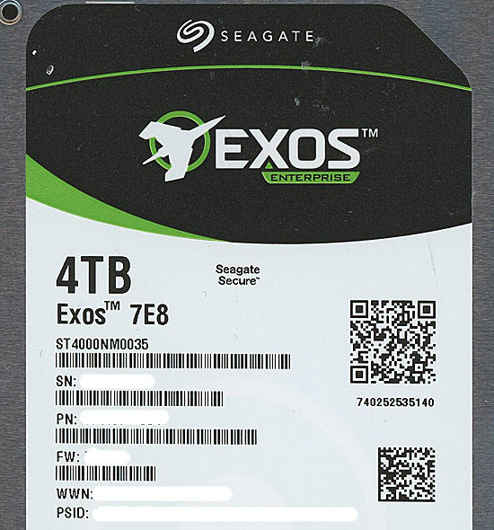 【中古】SEAGATE製HDD　ST4000NM0035　4TB SATA600 7200　53000〜54000時間以内