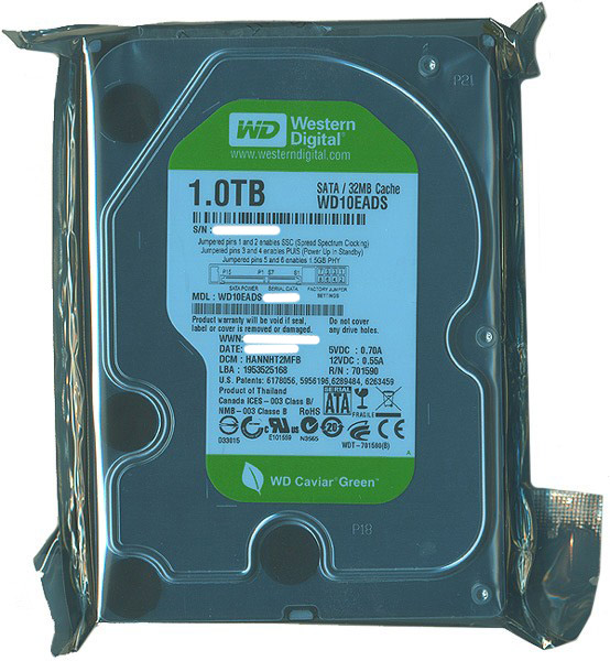 【中古】Western Digital製HDD　WD10EADS　1TB SATA300　35000〜36000時間以内