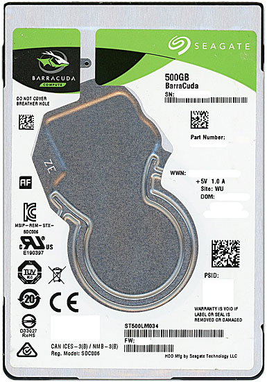 【中古】SEAGATE ノート用HDD 2.5inch　ST500LM034 500GB 7mm　7000〜8000時間以内