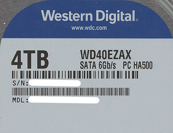 【中古】Western Digital製HDD　WD40EZAX　4TB SATA600 5400　8000〜9000時間以内