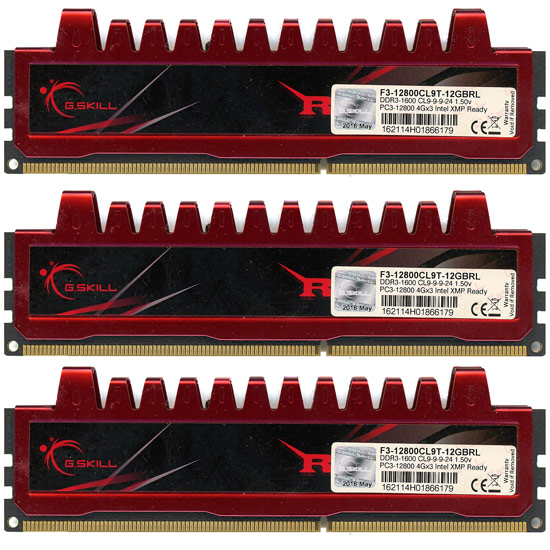 【中古】G.Skill　F3-12800CL9T-12GBRL　DDR3 PC3-12800 4GB 3枚組