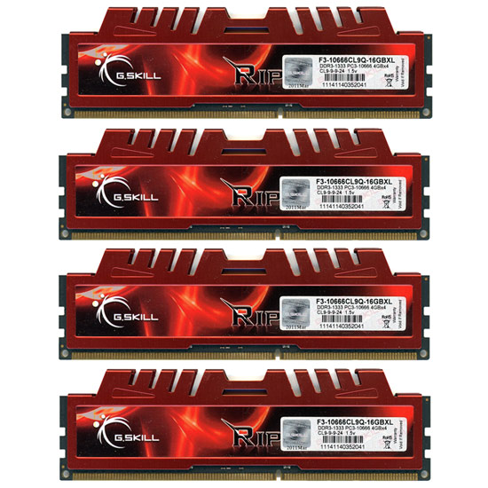 【中古】G.Skill　F3-10666CL9Q-16GBXL　DDR3 PC3-10666 4GB 4枚組