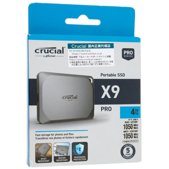【中古】crucial　外付けSSD X9 Pro　CT4000X9PROSSD902　4TB　未使用