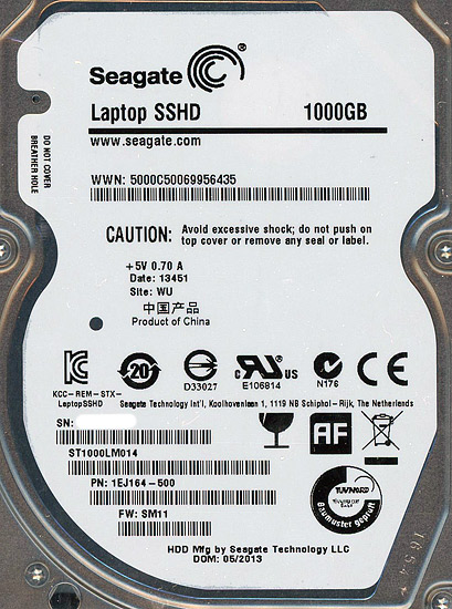 【中古】SEAGATE ノート用HDD 2.5inch　ST1000LM014 1TB 9.5mm　200〜500時間以内