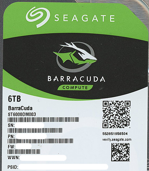 【中古】SEAGATE製HDD　ST6000DM003　6TB SATA600　500〜1000時間以内