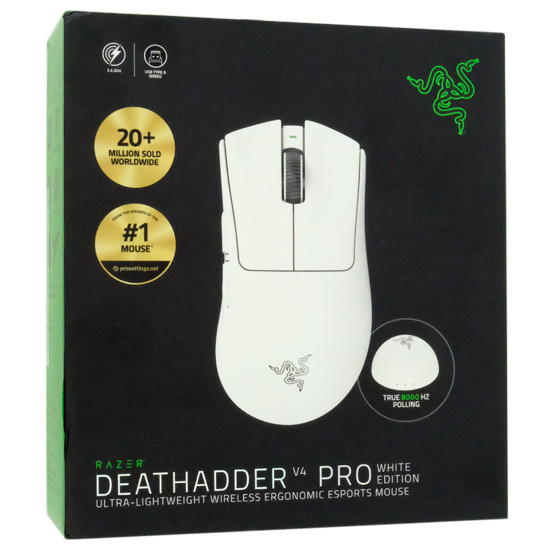 【中古】Razer　ゲーミングマウス DeathAdder V4 Pro　RZ01-05330200-R3A1　ホワイト 元箱あり