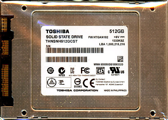 【中古】東芝製　2.5インチ SSD　THNSNH512GCST　512GB　4000〜5000時間以内