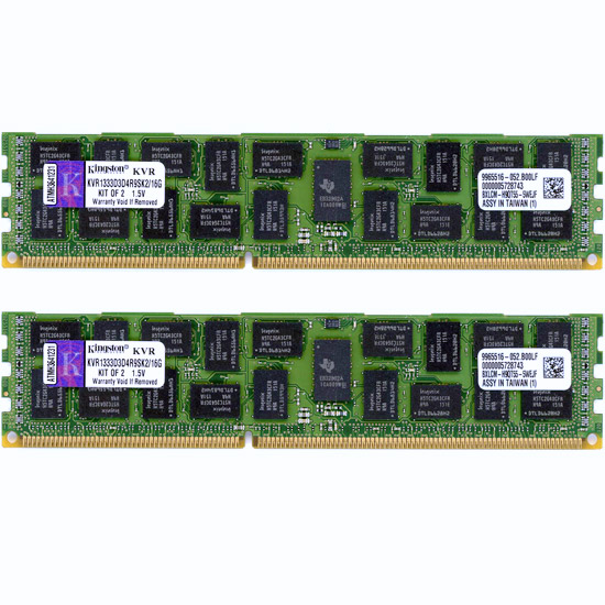 【中古】Kingston製　KVR1333D3D4R9SK2/16G　DDR3 PC3-10600 8GB 2枚組 ECC Registered 元箱あり