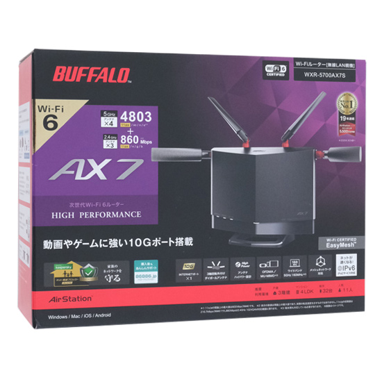 【中古】BUFFALO　無線LANルータ　AirStation WXR-5700AX7S　ブラック　外箱いたみ 元箱あり