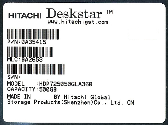 【中古】HITACHI製HDD　HDP725050GLA360　500GB SATA300 7200rpm　2000〜3000時間以内
