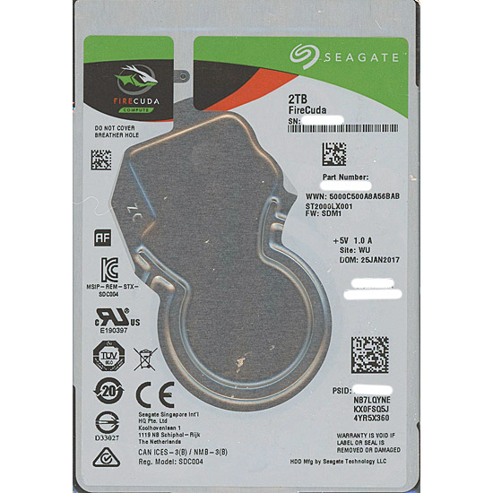 【中古】SEAGATE製HDD　ST2000LX001　2TB 5400 7mm　7000〜8000時間以内