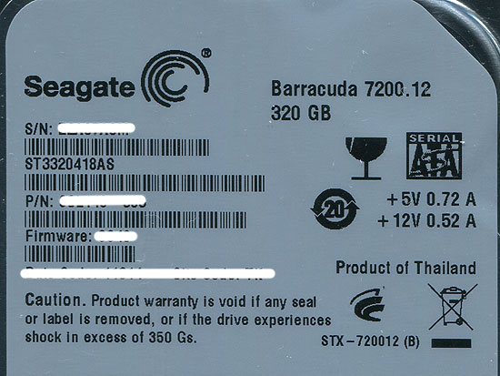 【中古】SEAGATE製HDD　ST3320418AS　320GB SATA300 7200　6000〜7000時間以内