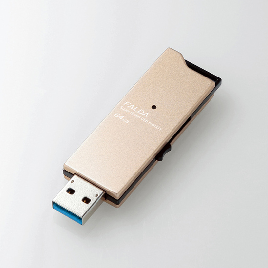 【中古】ELECOM　USB3.0対応USBメモリ　MF-DAU3064GGD　64GB ゴールド　修理品 元箱あり