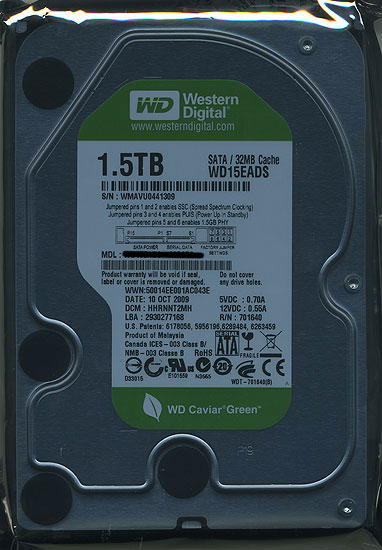 【中古】Western Digital製HDD　WD15EADS　1.5TB SATA300　4000〜5000時間以内