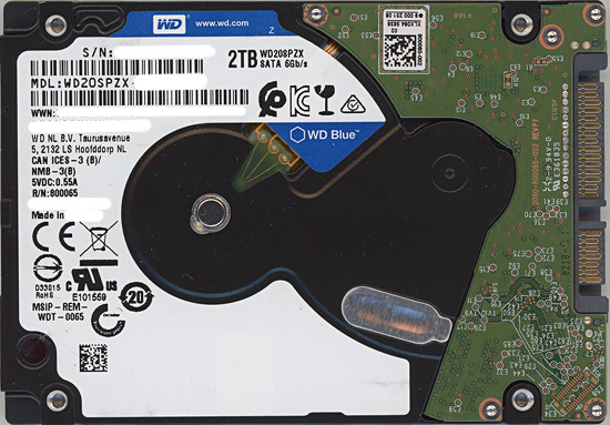 【中古】WesternDigital ノート用HDD 2.5inch　WD20SPZX　2TB 7mm　8000〜9000時間以内