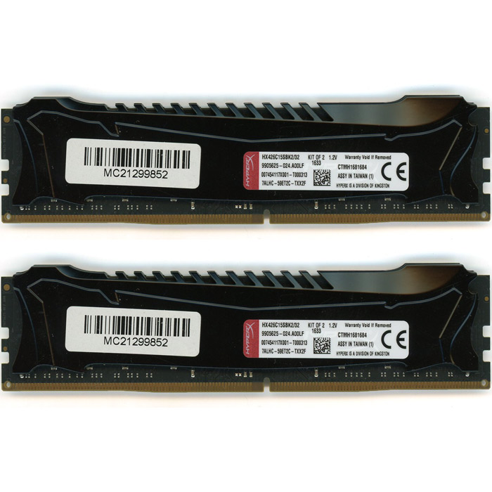 【中古】Kingston製　デスクトップ用 HX426C15SBK2/32　DDR4 PC4-21300 16GB 2枚組