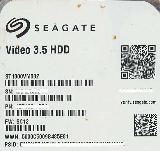 【中古】SEAGATE製HDD　ST1000VM002　1TB SATA300 5900　9000〜10000時間以内