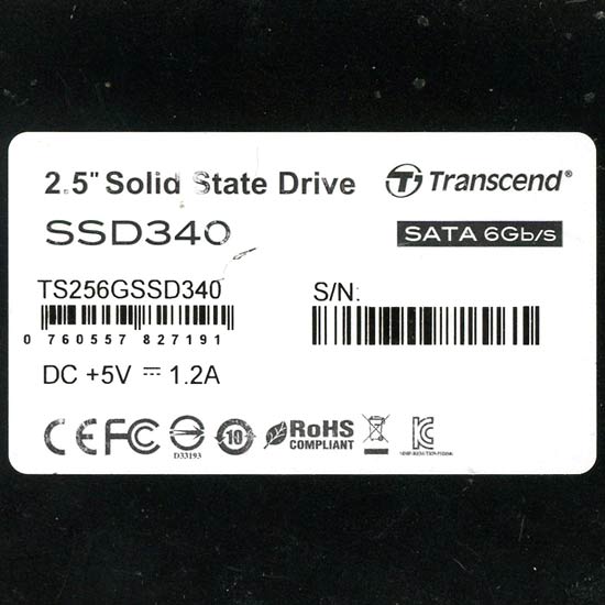 【中古】Transcend製　2.5インチSATA SSD　TS256GSSD340　256GB　1000〜2000時間以内