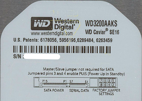 【中古】Western Digital製HDD　WD3200AAKS　320GB SATA300 7200　0〜100時間以内