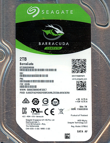 【中古】SEAGATE製HDD　ST2000DM006　2TB SATA600 7200　6000〜7000時間以内
