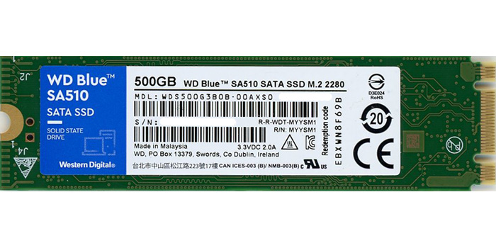 【中古】Western Digital製 SSD　WD Blue SA510 SATA WDS500G3B0B　500GB　0〜100時間以内 元箱あり