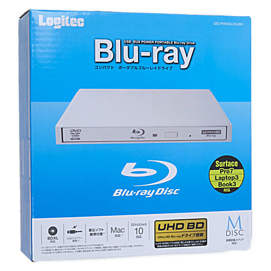 【中古】Logitec　ポータブルBlu-rayドライブ　LBD-PWA6U3LWH　ホワイト 元箱あり