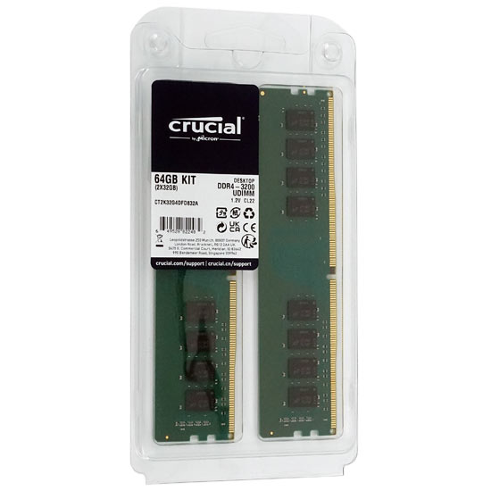 【中古】crucial　デスクトップ用 CT2K32G4DFD832A　DDR4 PC4-25600 32GB 2枚組 元箱あり