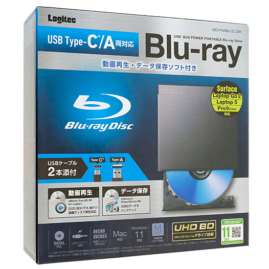 【中古】Logitec　ポータブルBlu-rayドライブ　LBD-PWB6U3CSBK　ブラック 元箱あり