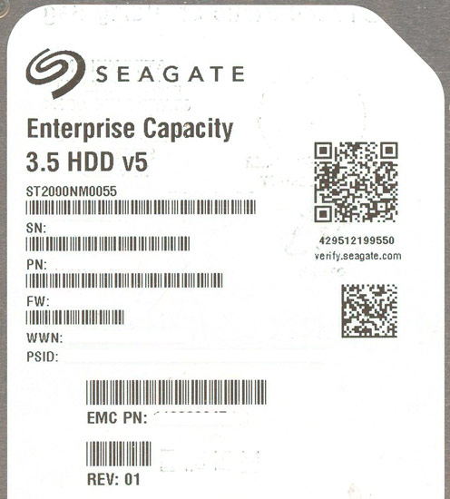 【中古】SEAGATE HDD　ST2000NM0055　2TB SATA600 7200　9000〜10000時間以内