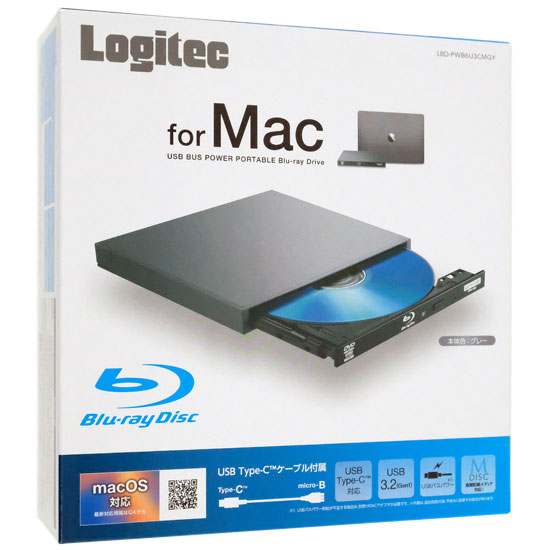 【中古】Logitec　ポータブルBlu-rayドライブ　LBD-PWB6U3CMGY　グレー 元箱あり