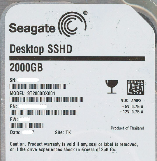 【中古】SEAGATE HDD　ST2000DX001　2TB SATA600　8000〜9000時間以内