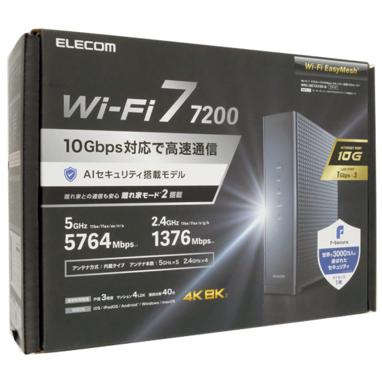 【中古】エレコム　Wi-Fi 7 5764+1376Mbps セキュリティ搭載10Gルーター　WRC-BE72XSD-B　ブラック 元箱あり