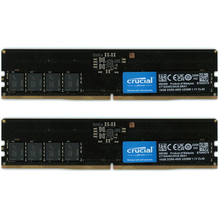 【中古】crucial　デスクトップ用 CT2K16G48C40U5　DDR5 PC5-38400 16GB 2枚組
