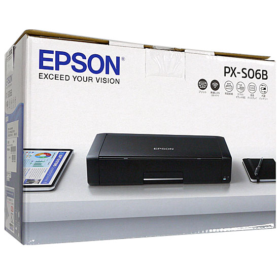 【中古】EPSON製　A4モバイルプリンター ビジネスインクジェット　PX-S06B　ブラック　欠品あり　展示品
