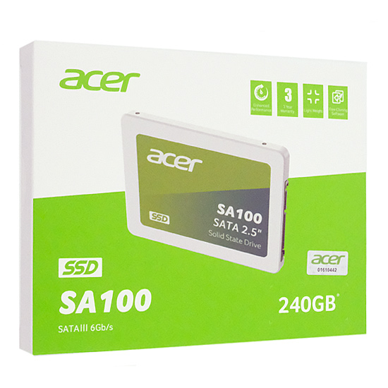 【中古】Acer　2.5インチ SSD　SA100 240GB 88NV1120+3D NAND SATA　0〜100時間以内 元箱あり