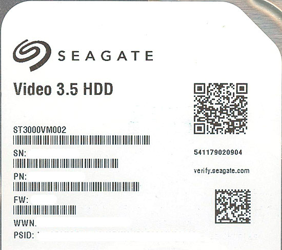 【中古】SEAGATE HDD　ST3000VM002　3TB SATA600 5900　4000〜5000時間以内