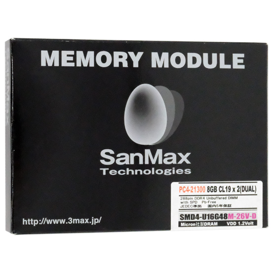 【中古】SanMax　デスクトップ用 SMD4-U16G48M-26V-D　DDR4 PC4-2666 PC4-21300 8GB 2枚組 元箱あり