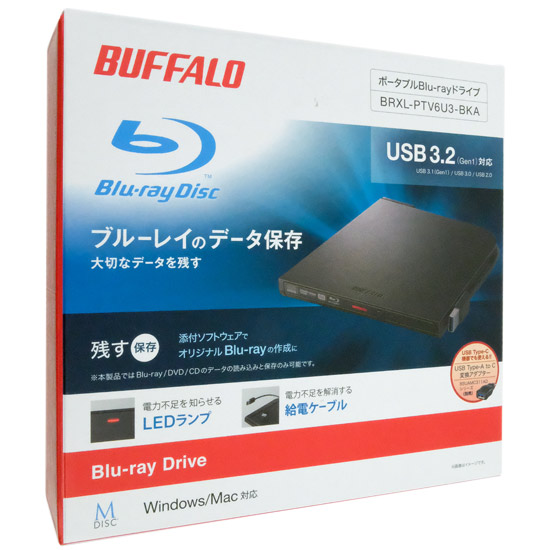 【中古】BUFFALO　外付けブルーレイドライブ　BRXL-PTV6U3-BKA　ブラック　本体のみ 元箱あり