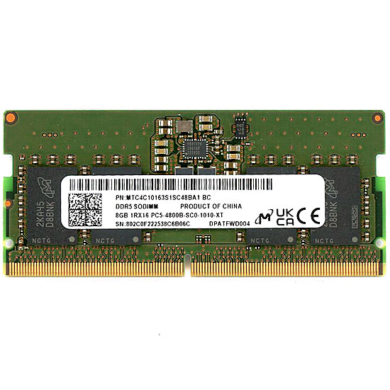 【中古】Micron　ノート用 MTC4C10163S1SC48BA1 BC　SODIMM DDR5 PC5-4800B PC5-38400 8GB