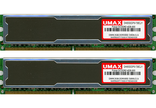 【中古】UMAX　デスクトップ用 Pulsar DCDDR2-4GB-800　DDR2 PC2-6400 2GBx2　本体いたみ