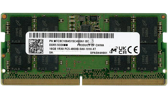 【中古】Micron　ノート用 MTC8C1084S1SC48BA1 BC　SODIMM DDR5 PC5-4800B PC5-38400 16GB