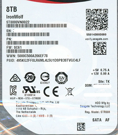 【中古】SEAGATE HDD　ST8000VN0022　8TB SATA600 7200　4000〜5000時間以内