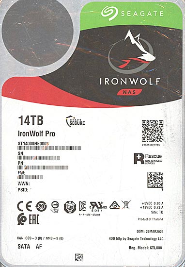 【中古】SEAGATE HDD　ST14000NE0008　14TB SATA600 7200　1000〜2000時間
