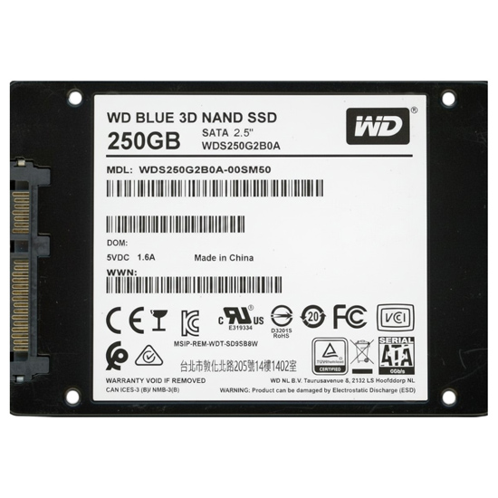 【中古】Western Digital　内蔵SSD 250GB WD Blue 3D NAND SATA　WDS250G2B0A　5000〜6000時間以内