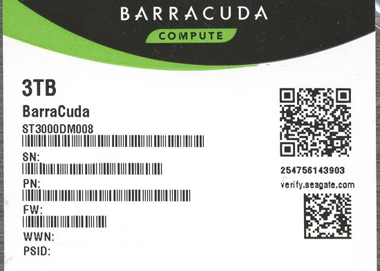 【中古】SEAGATE HDD　ST3000DM008　3TB SATA600 7200　1000〜2000時間以内