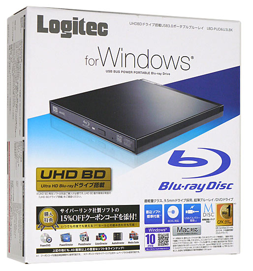 【中古】Logitec　ポータブルBlu-rayドライブ　LBD-PUD6U3LBK 元箱あり