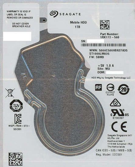 【中古】SEAGATE ノート用HDD 2.5inch　ST1000LM035 1TB 7mm　100〜200時間以内