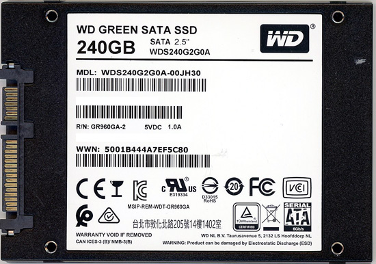 【中古】Western Digital　内蔵SSD 240GB WD Green　WDS240G2G0A　200〜500時間以内
