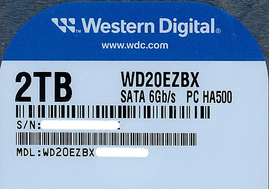 【中古】Western Digital HDD　WD20EZBX　2TB SATA600 7200　0〜100時間以内 元箱あり