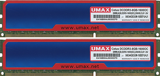 【中古】UMAX　Cetus DCDDR3-8GB-1600OC　DDR3 4GB 2枚組